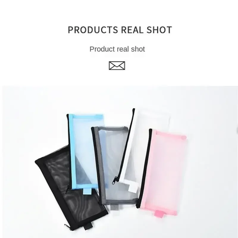 Estuche para lápices con cremallera transparente Simple, bolsa de almacenamiento de cosméticos de malla, bolsa de papelería transparente, bolsa de maquillaje de nailon, bolso de viaje portátil