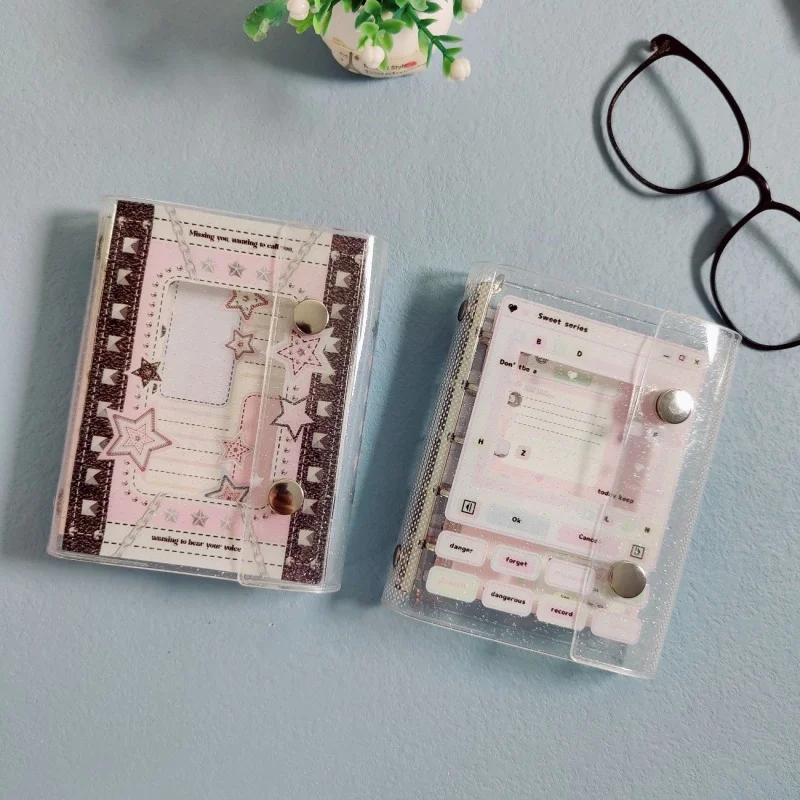 

Kawaii Snap Button Star and Dialog Box Cherry Blossom Pvc 5 Holes M5 Loose-Leaf Notebook 60 Colorful Internal Pages Girl's Gift