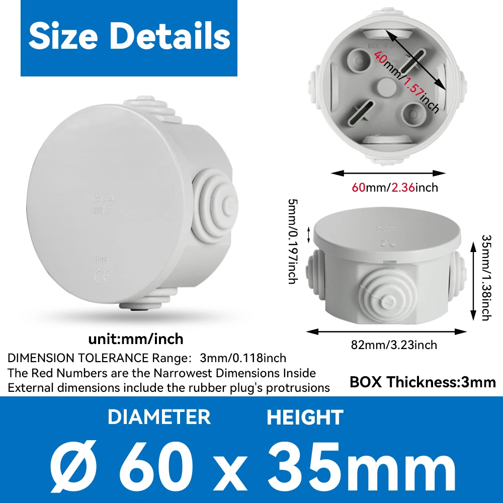 CILIA 1pc Waterproof Junction Box, IP55 Outdoor Electrical Box, Durable PC Plastic Enclosure for Indoor/Outdoor Use， No openi