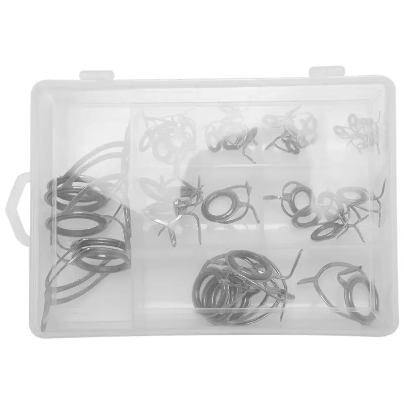 40 Pcs/Set Fishing Rod Guides Tip 8 Sizes Pole Repair Kit Line Rings Eyes Set Rings Stainless Steel Frames-A00E