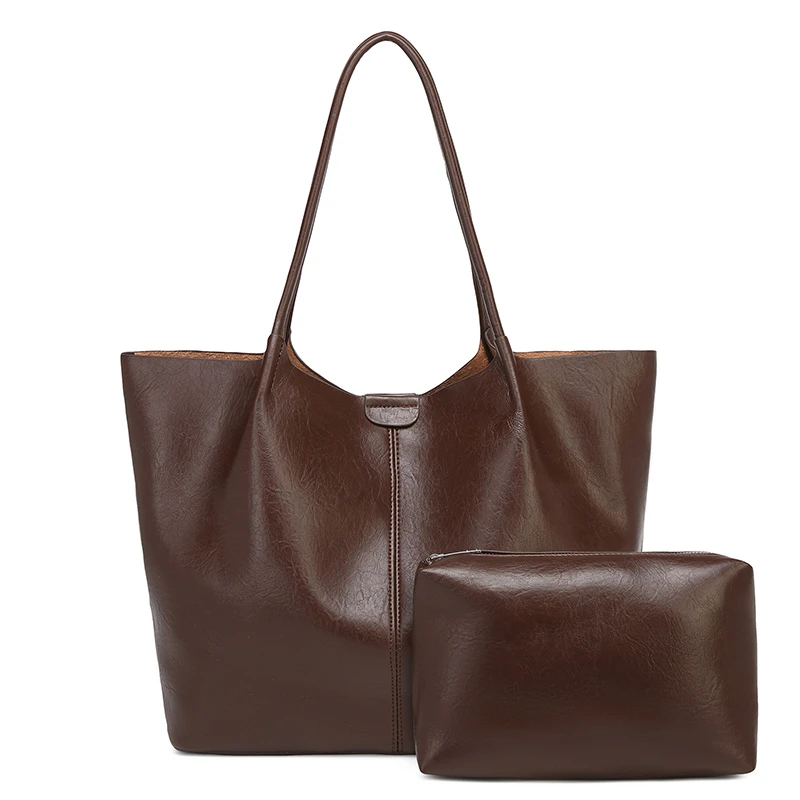 

Vintage Soft Pu Leather Large Capacity Tote Bag Versatile Daily Commuter Single Shoulder Bag Fashionable Urban Simplicity Style
