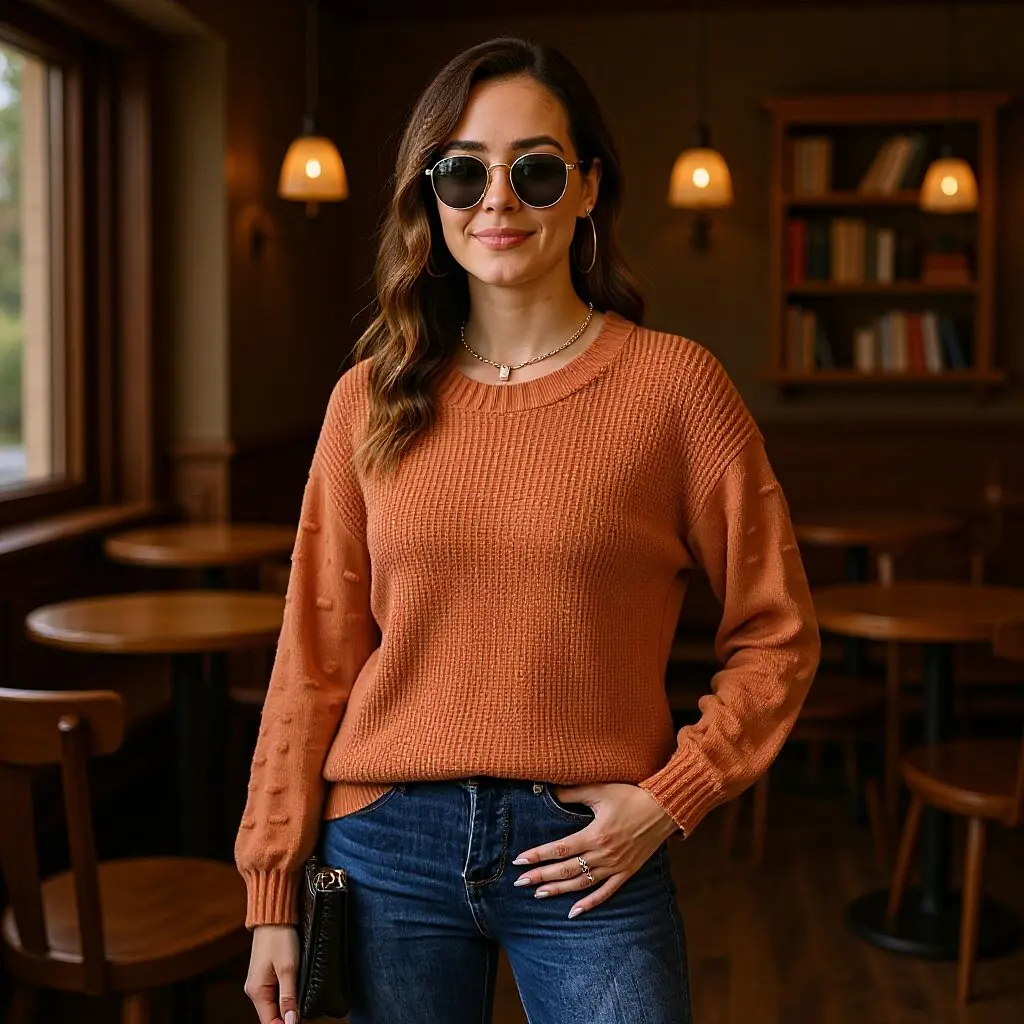 

Women's Solid Color Pullover Woven Sweater Casual Autumn Winter Top European American Style Bottoming Shirt