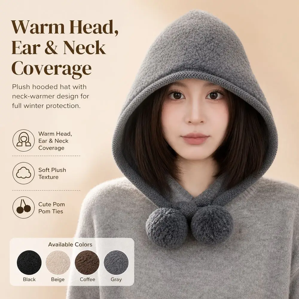Pom Pom Hat Keep Warm Pom Pom Tie Warm Ear Protection Cap Big Head Circumference Makes The Face Look Smaller