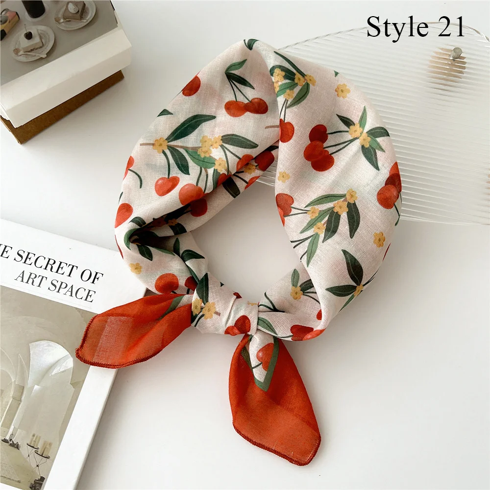 New Summer Linen Cotton Square Scarf Floral Flower Head Neck Scarves Hair Scarf Neckerchief Cotton Bandanas Headwear 55*55cm