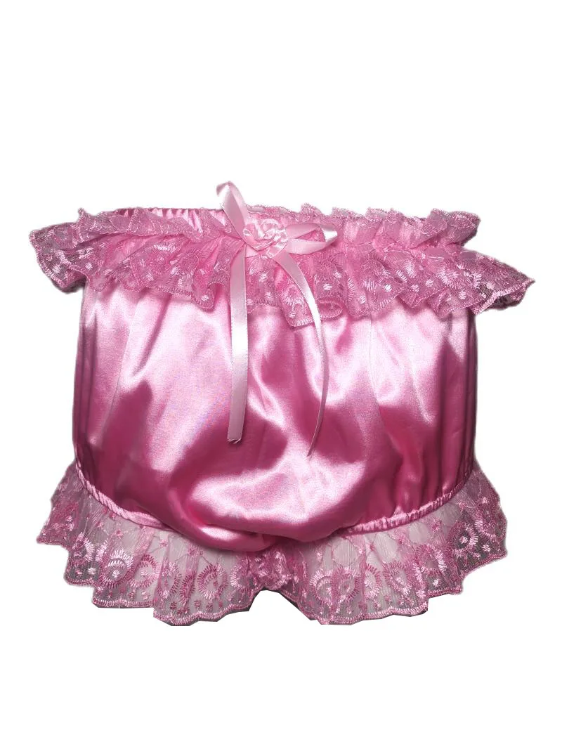 Pink Lace Surrounds the Elastic Waistband Shorts with Butterfly Straps on the Front and Lace Inlay on the Legs