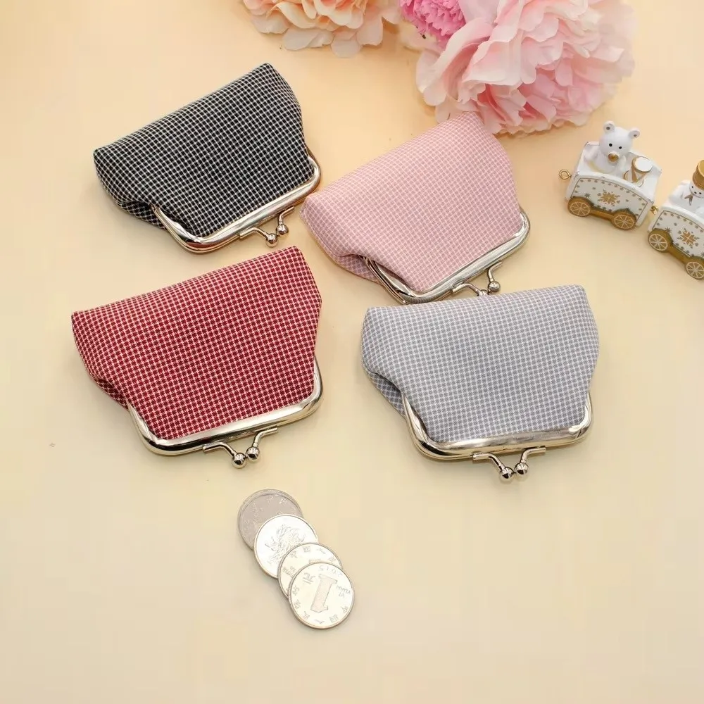 Gifts Cotton Coin Purse Retro Plaid Multifunctional Lipstick Pouch Hasp Closure Small Change Purse for Girls