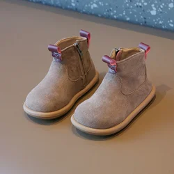 Botas de neve de cor sólida infantil, Causal feminino, Moda inverno, Versátil, Tornozelo, Algodão, Fundo macio, Crianças, Rapaz, Novo