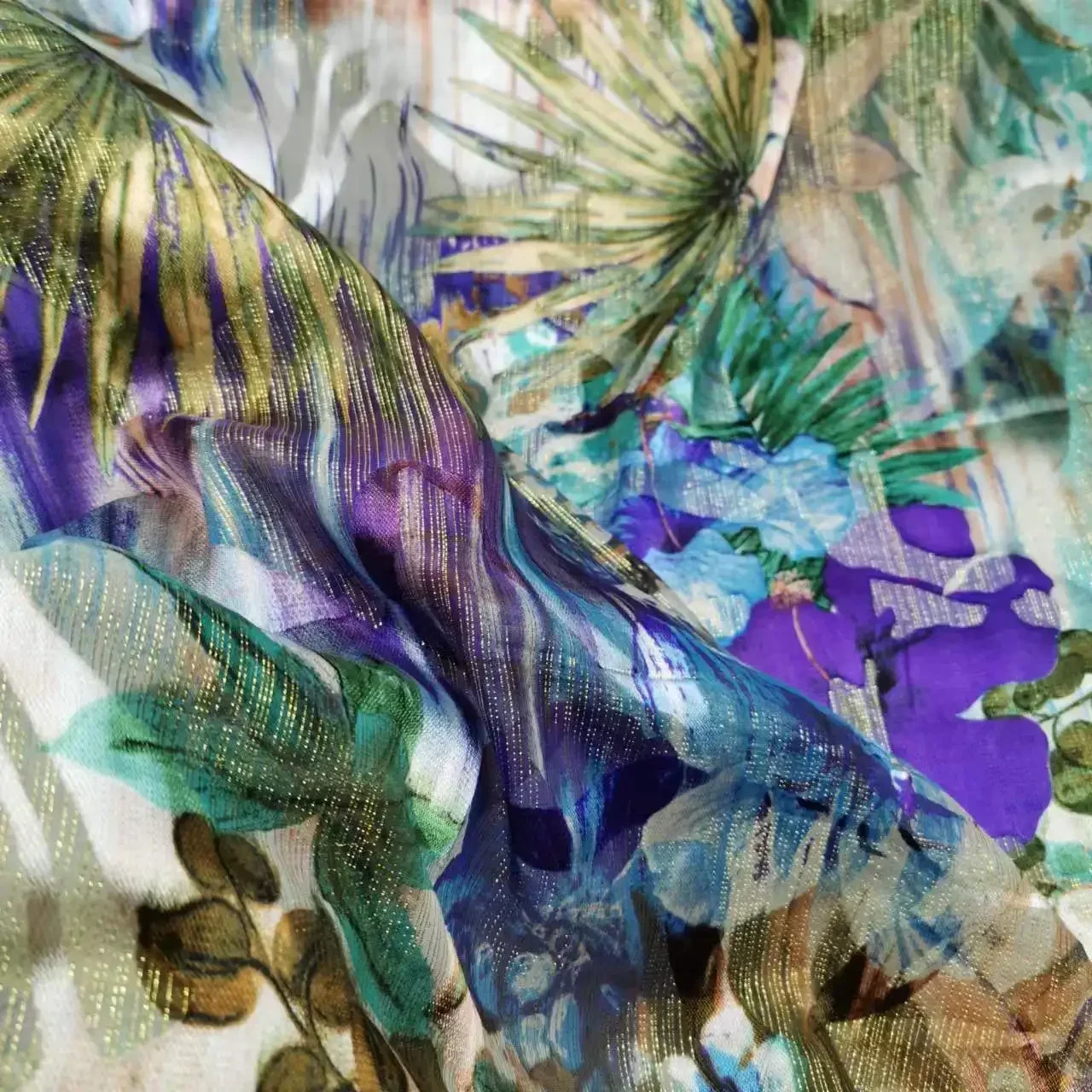 On Sale Metallic Silk Viscose Shimmer Holiday Floral Glamy Burn-out Qualified Shiny Soie Breathable Fabric