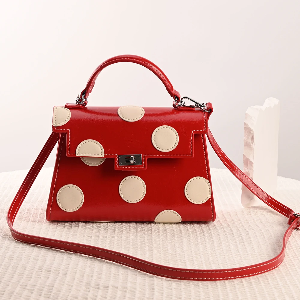 

Women's Bag Cute Polka Dot Printed Patent Leather Glossy Surface Purse and Handbag Crossbody Bag for Women Mother Kid Bags Girl