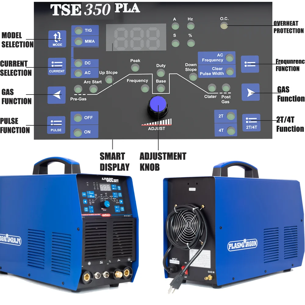 Plasmargon TSE350PLA Aluminum TIG Welding Machine AC/DC Pulse 7 in 1 inverter Welding Machine Semi-automatic Welder without Gas