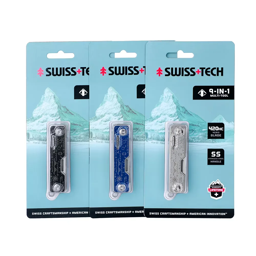 SWISS TECH 9 In 1 Multitools Pocket Tourist Knife Folding Scissors Portable EDC Cutter Tools Outdoor Survive Hiking Camping Gear