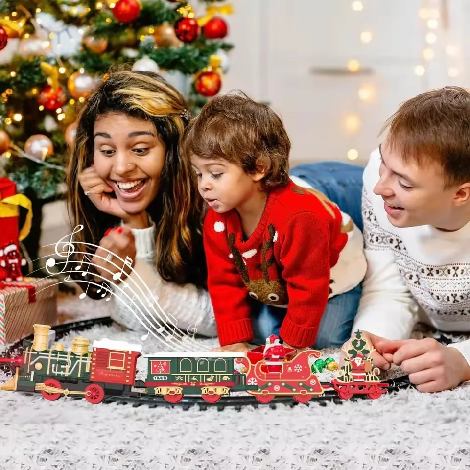 Christmas Series Classical Eletric Train with Track Electric Steam Track Railway Trains Model Sound Lights Children New Year Gif