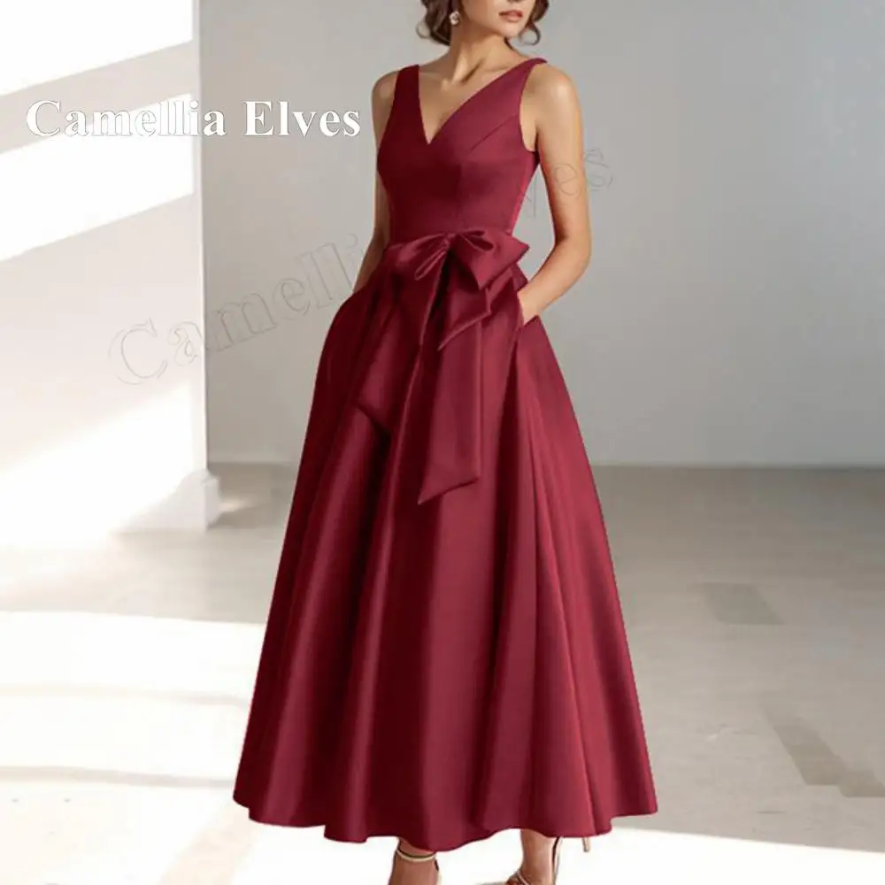 

Camellia Elegant A Line Mother Dresses Of The Bride V Neck Tank Ankle Length For Women Custom Formal Wedding Party Gowns