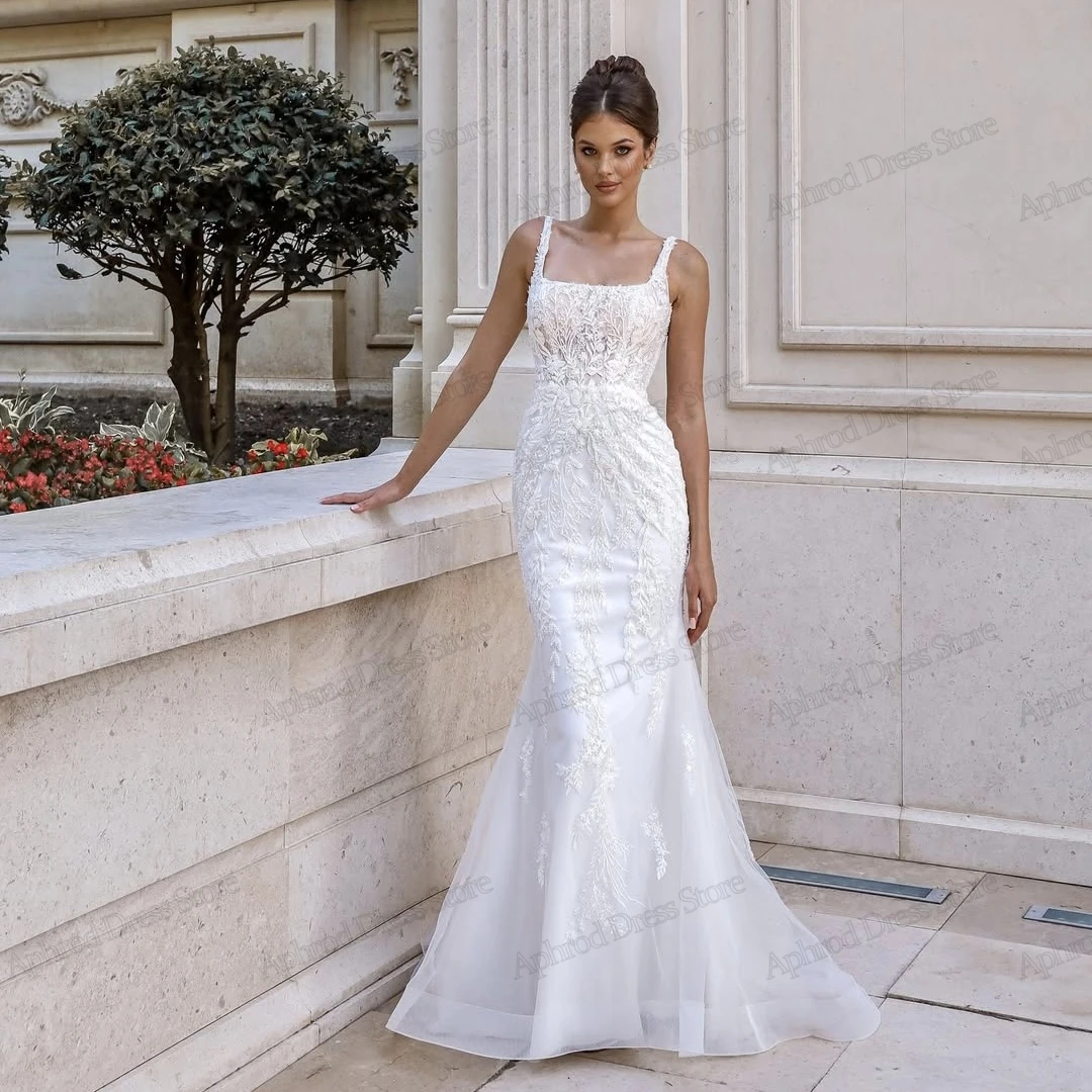 Vestidos de casamento requintados graciosos vestidos de noiva rendas apliques gola quadrada roupões sem mangas vestidos de novia personalizado 2025