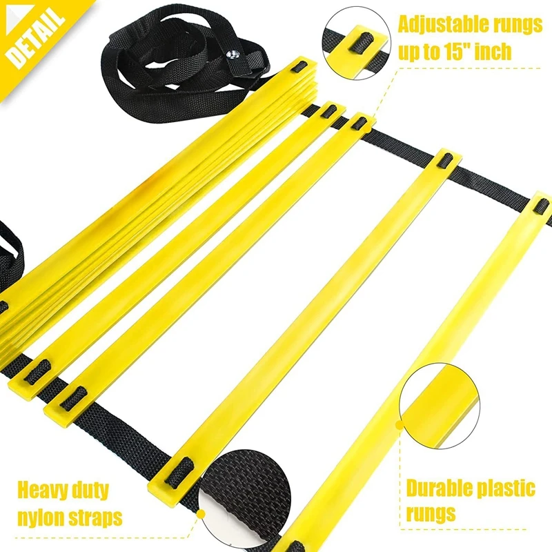 Agility Ladders 50 Disc Cones 26Ft 8M 16Rungs Telescopic Flexibility Speed Training Equipment Set For Football Soccer Resistance