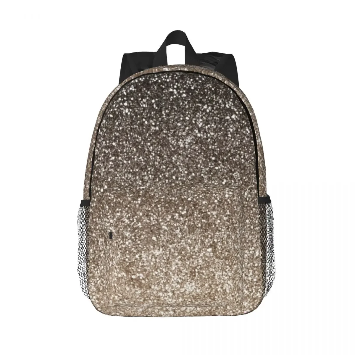 Black And Beige Gradient Sparkle Pink Glitter Backpacks Boys Girls Bookbag Fashion School Bags Laptop Rucksack Shoulder Bag