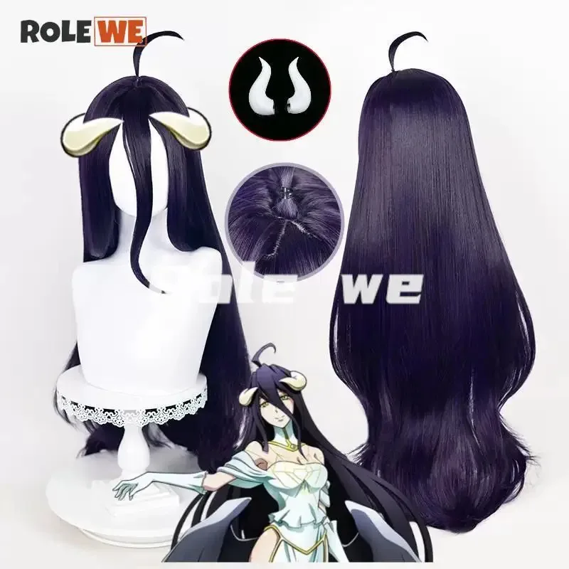 

Альбедо Косплей Парик Аниме Оверлорд Косплей Альбедо Парики 100 см Темно-Фиолетовый Черный Парик Рога Термостойкие Синтетические Парики + Кепка Для Парика