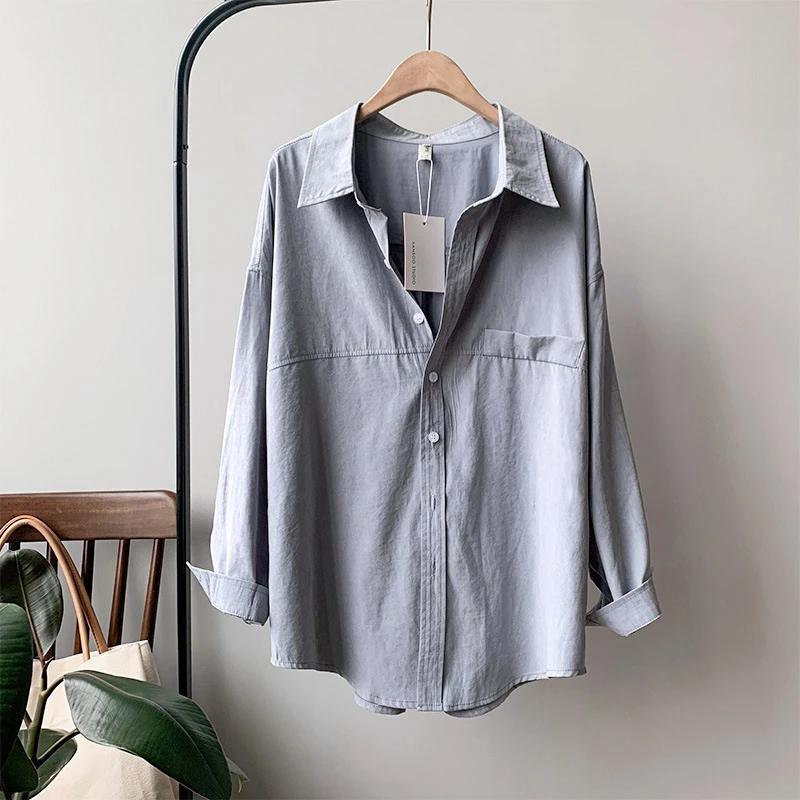 Fashion Button Up Shirt Korean Style Vintage Blouse Women WLong Sleeves Loose Streetwear Shirts Chic Design Tops