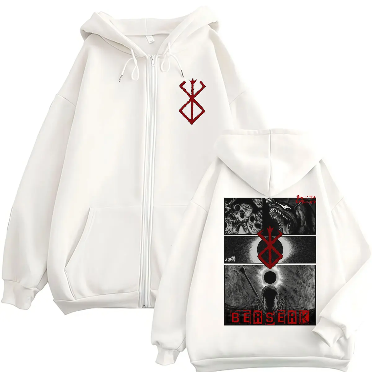 Anime Berserk Vintage Harajuku Hoodies Manga Gatsu Griffith Zodd Men's Tracksuit Fleece Warm Oversized Casual Jackets Streetwear