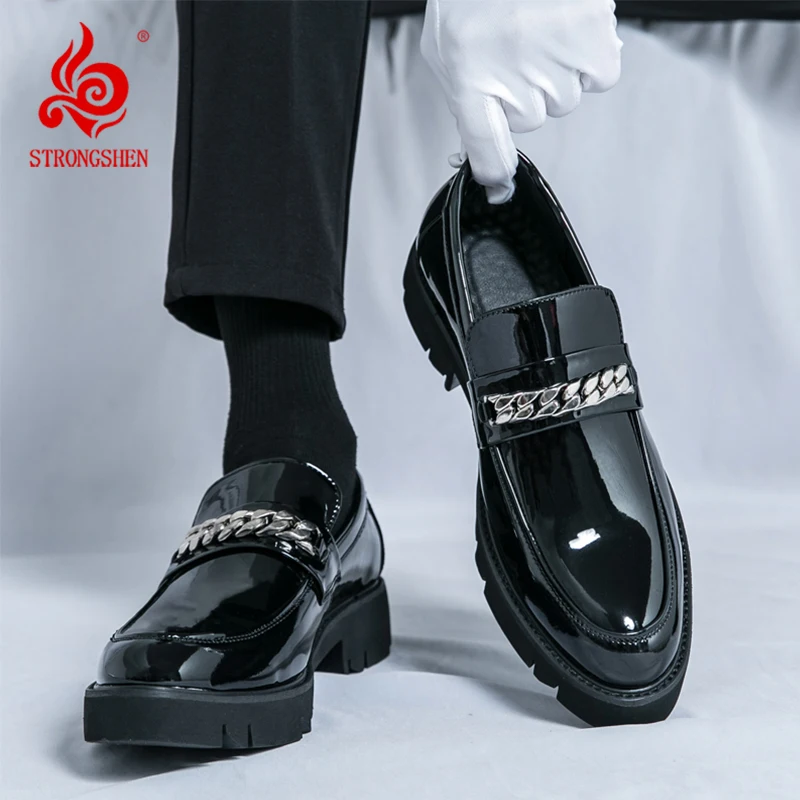 

STRONGSHEN Men Casual Leather Shoes Designer Luxury Outdoor Platform Shoes Slip On Fashion Formal Shoes Wedding Driving Mocassin