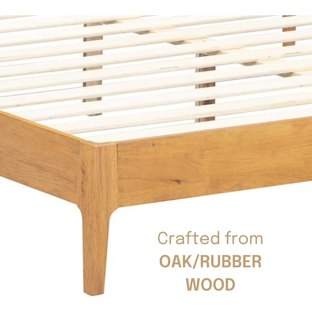 هيكل سرير خشبي من الروطان والبلوط الصلب مع لوح رأسي، يتميز بشرائح صامتة ودعم ما يصل إلى 1000 رطل