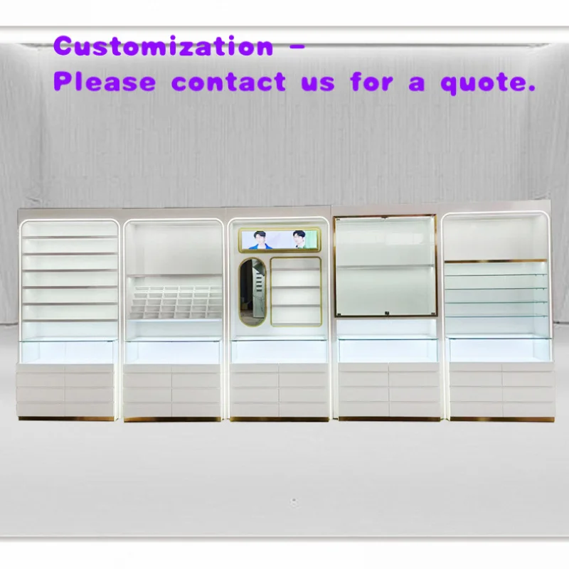custom.HongMing Display Custom High-Capacity Multi-Layer Modern Glass Floor Standing Baking Varnish Display Cabinet