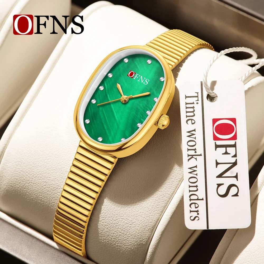

OFNS 1531 Fashion Women's Quartz Watch with Mother of Bell Dot Diamond Oval Quartz Watch Waterproof Light Luxury Women's Watch