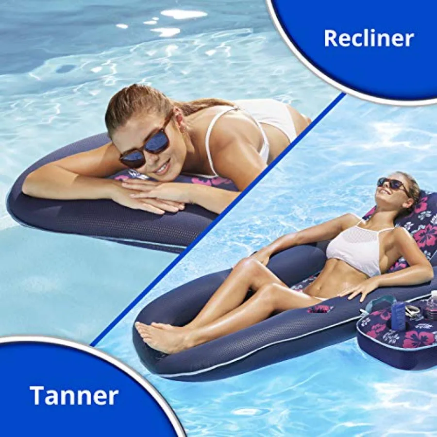 Pool Lounge For Adults, Aqua Campania Ultimate 2-In-1 Inflatable Float, Extra Large, Blue, Adjustable Backrest And Cupholder Ca