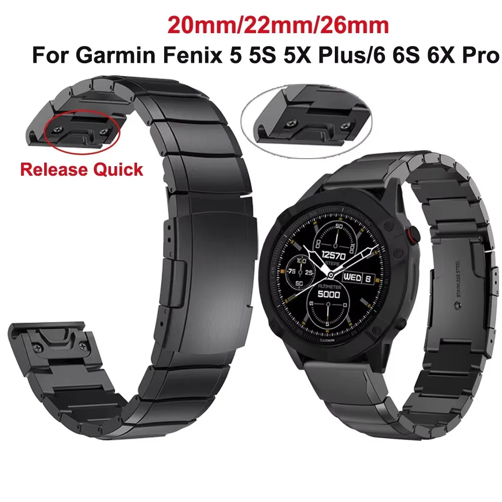 

22mm 26mm Quick Release Strap Bracelet for Garmin Fenix5 5XPlus 6 6XPro Tactix 7Pro Metal Wristband Easy Fit Watch Band