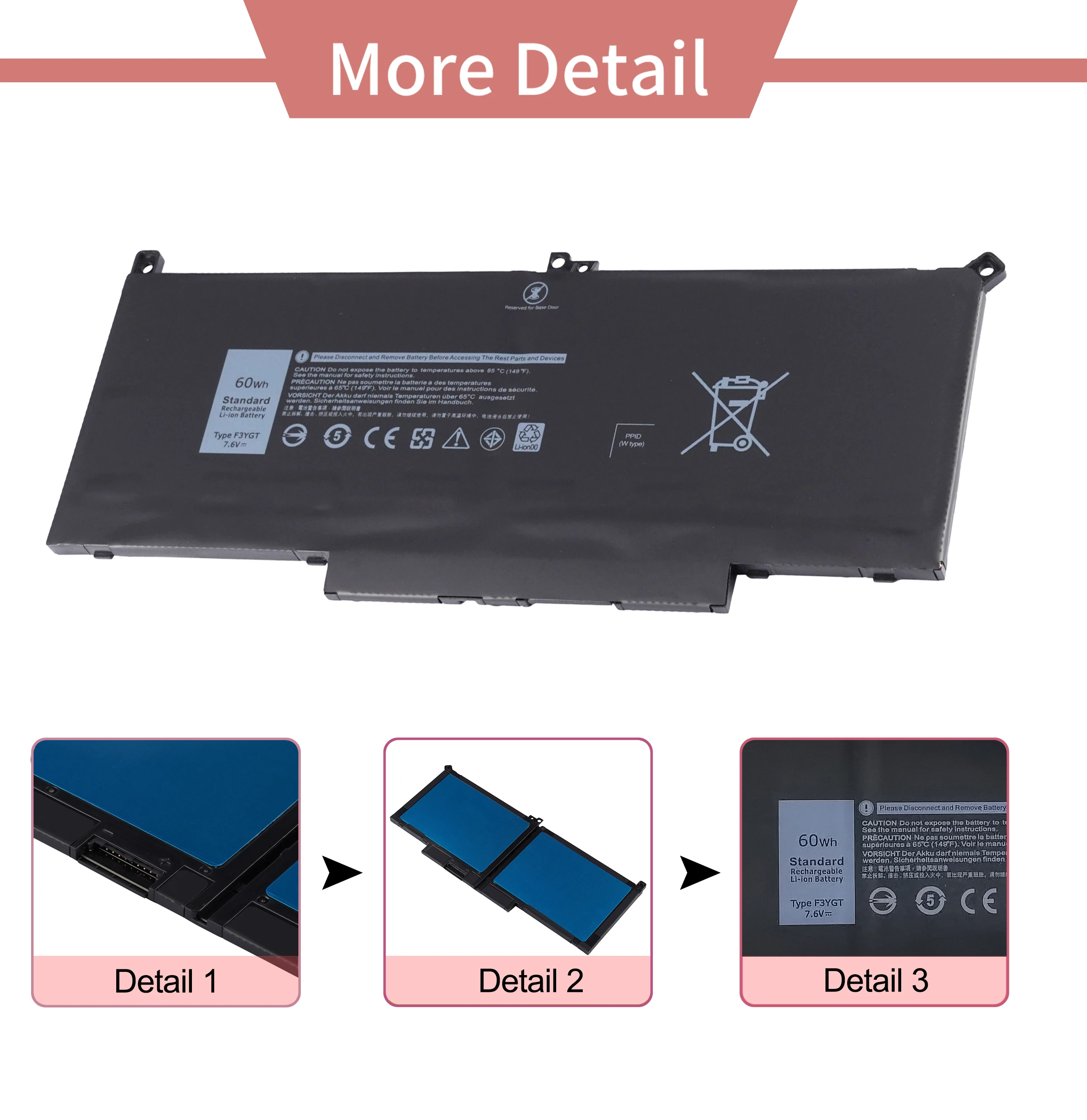 Batterie pour ordinateur portable, 7000mAh, 7480, 7490, F3Yight, D-ell, L-Atitude, 12, 7000, 7280, 7290/13, 7000, 7380, 7390, P29S002, 14, 7000, 7480, 7490