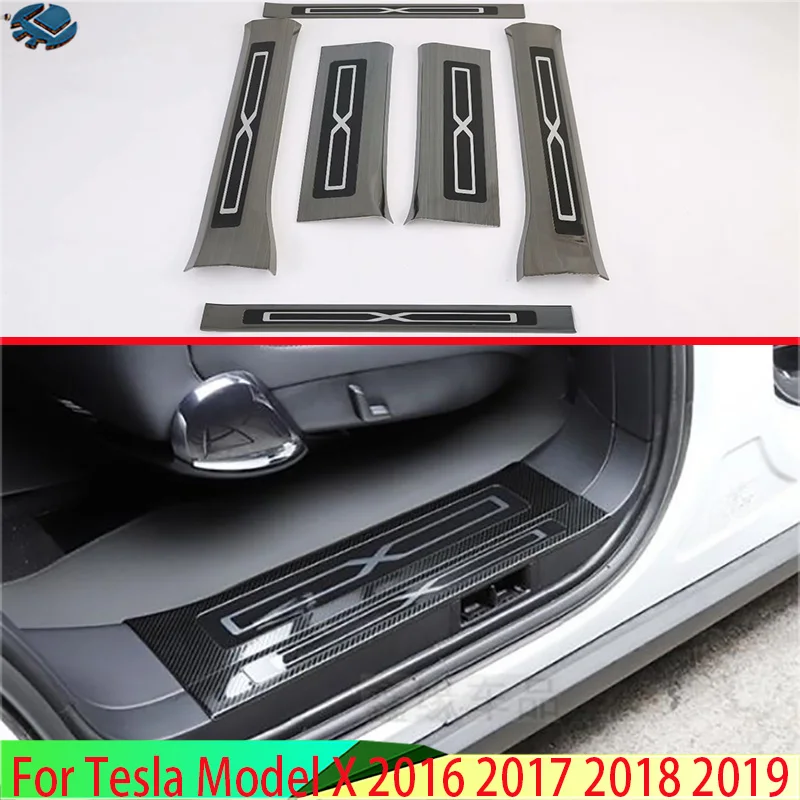 

For Tesla Model X 2016-2021 Stainless Steel Inner Inside Ouside Door Sill Panel Scuff Plate Kick Step Trim Cover Protector