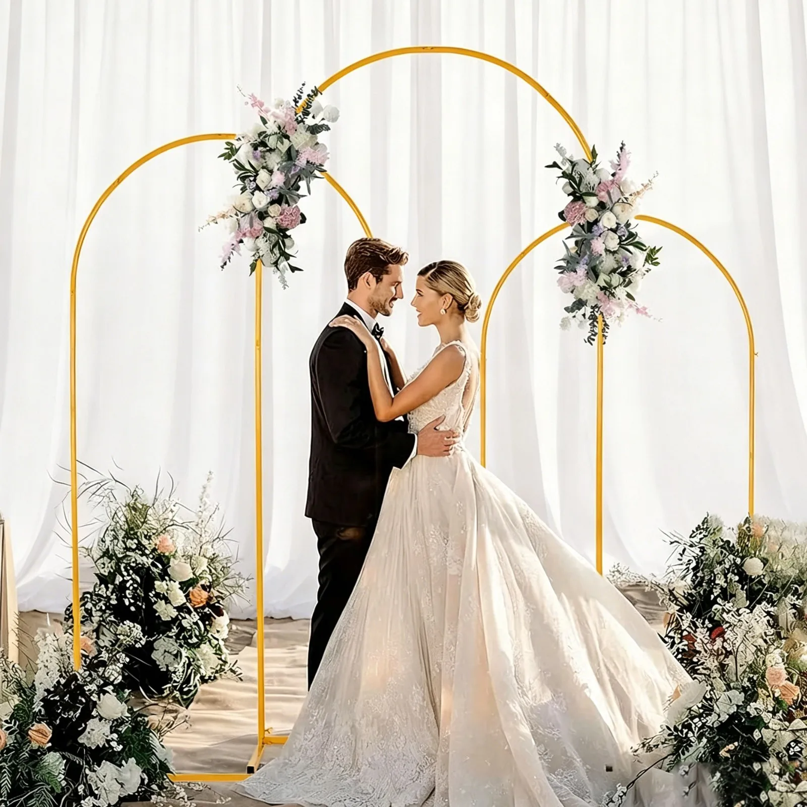 Arche de mariage en métal doré de 6 pieds, support de toile de fond pour cérémonie de mariage, support d'arche pour fleurs et ballons, décorations