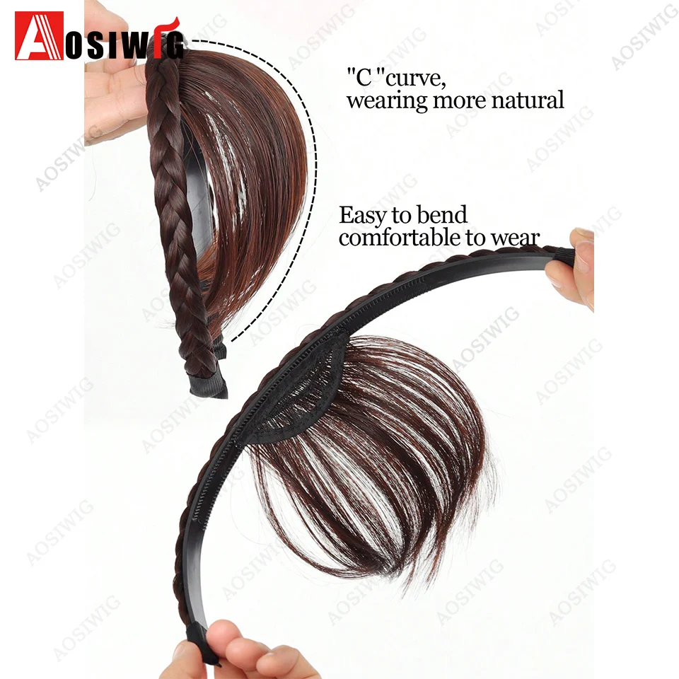 AOSI Synthetic Bangs In Hair Extensions Straight Bangs Hairpieces for Women Fake Bangs Hair Neat Fringe Bands with Braids