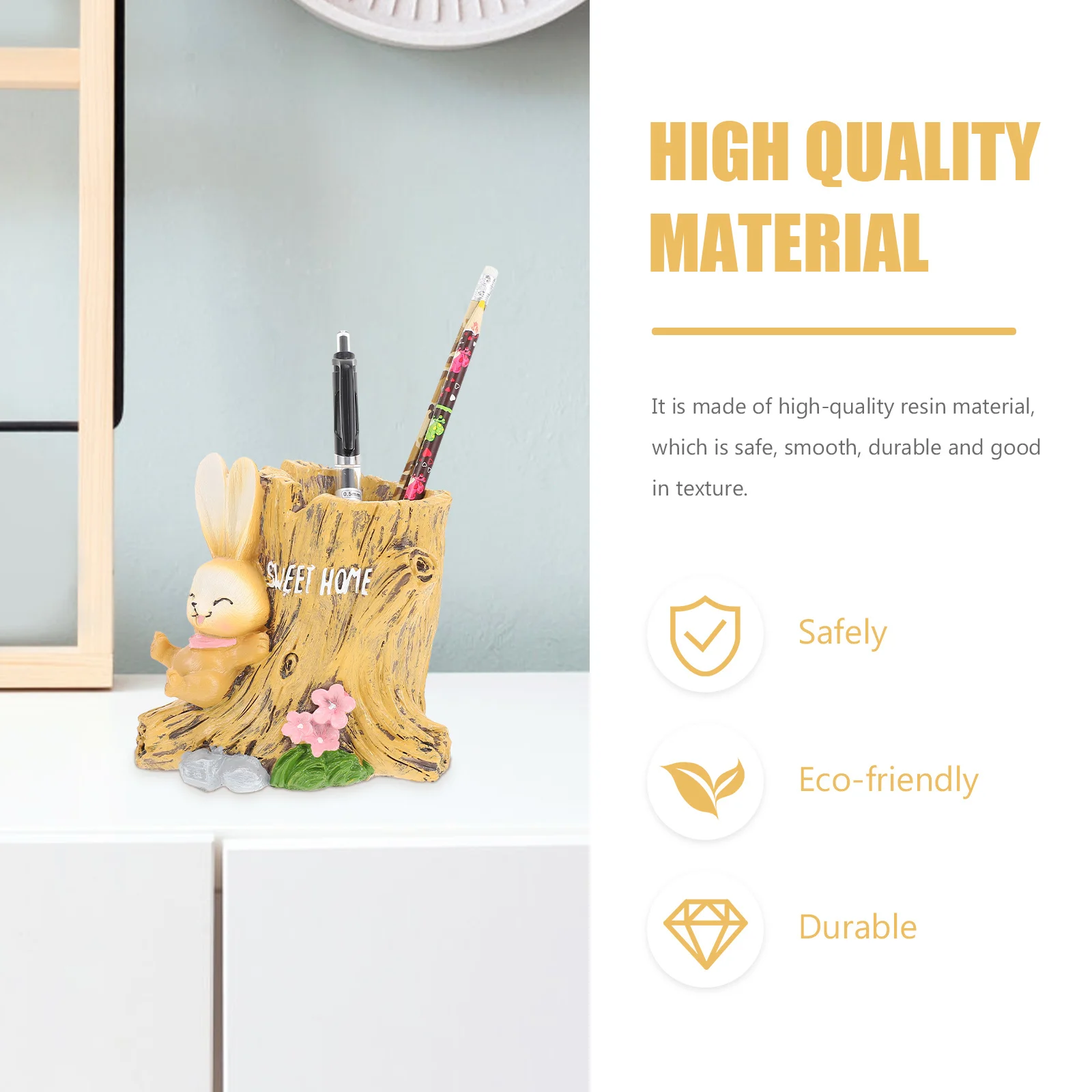 

Unique Cartoon Rabbit Desktop Pen Pot Safe Material Pen Storage Bucket Office Stationery Organizer Table Decor