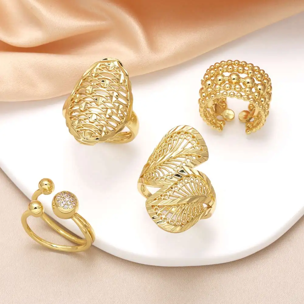 OCESRIO Fashion White Crystal Ball Statement Rings for Women Copper Gold Plated Shield Leaves Open Ring Women Jewelry rigj59