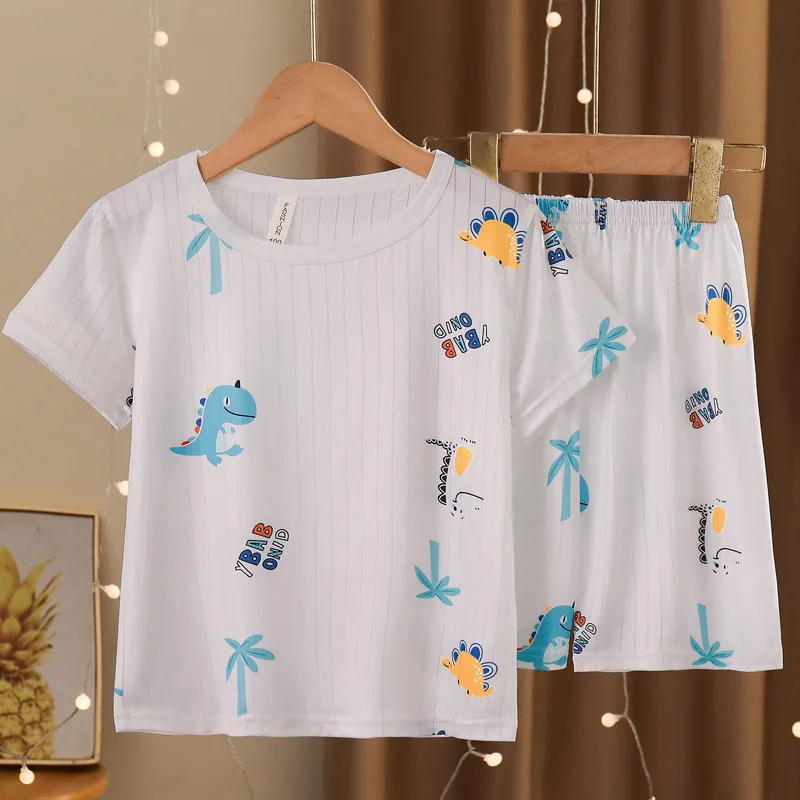 Pajama Short Sleeved Set, Summer Thin, Casual Baby Home Clothing Two-piece Set for Small and Medium-sized Children