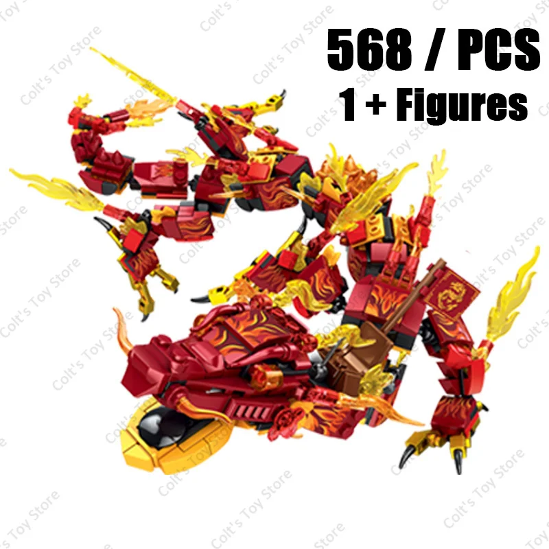 2024 Creative Blocks Ninja Series Mecha Dragon Black Dragon Classic Anime Fiery Dragon Model Building Blocks Bricks Kid Toy Gift