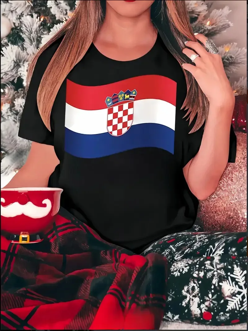 

Croatia Flag Graphic Printing Summer Autumn Winter Cotton Men's and Women's T-shirts Short Sleeves Luxury Outdoor Sports Brand