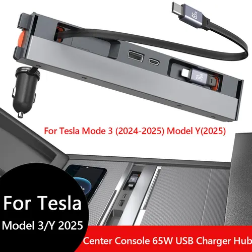 Para Tesla Model Y Juniper 2025 consola central retráctil Hub USB modelo 3 cargador de teléfono de las tierras altas estación de acoplamiento de carga rápida