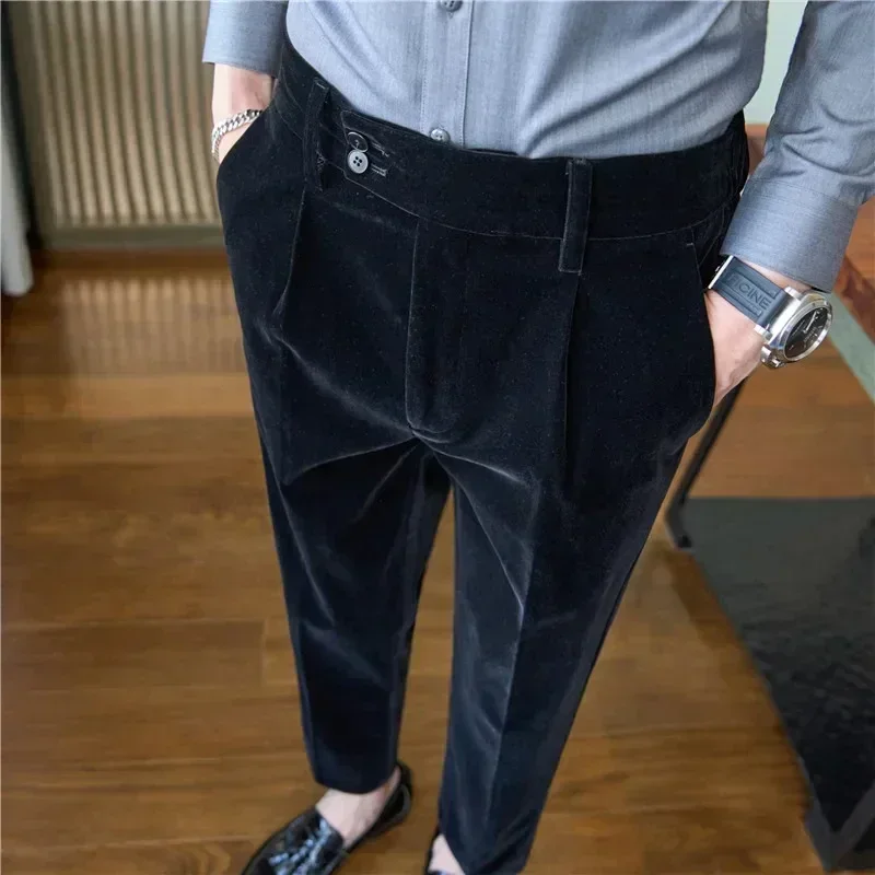 B1879 New Long Pants Elastic Waist Suit Pants Casual Trousers  Trousers Stretchy Straight Leg