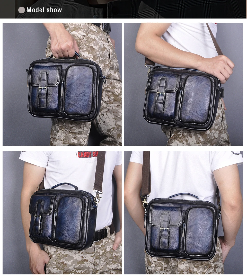 Hot Sale Oil Wax Leather Design Male Shoulder messenger bag For Men Vintage Cross-body Bag 9\