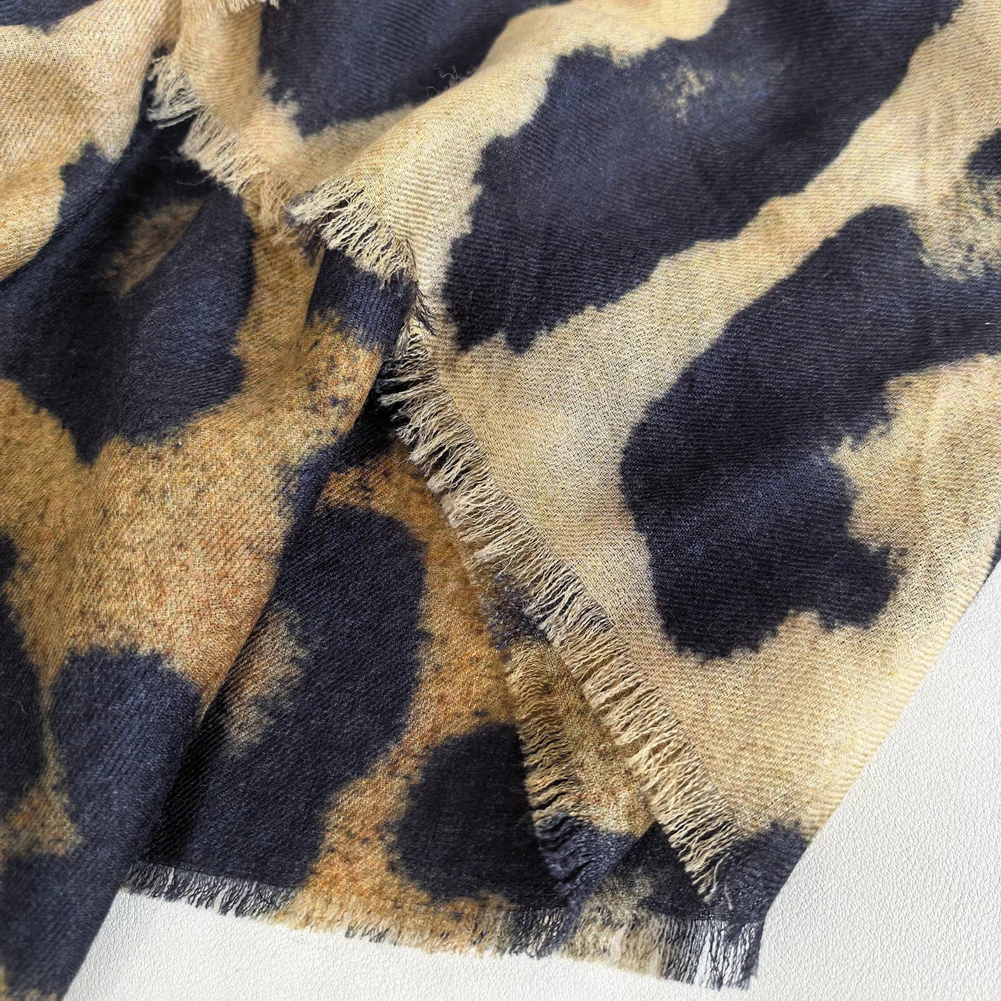 Womens Oversized 100% Wool Shawl Retro Washed Leopard Print Scarf Soft Fringe Shoulder Wrap Stylish Animal Pattern Accessory