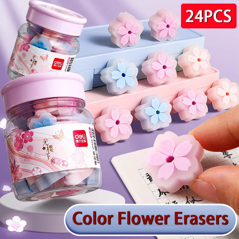 24 szt. Gumki do ścierania z kwiatem wiśni śliczne gumki do ołówków gumki luzem dla artystów koreańskie Kawaii materiały piśmienne