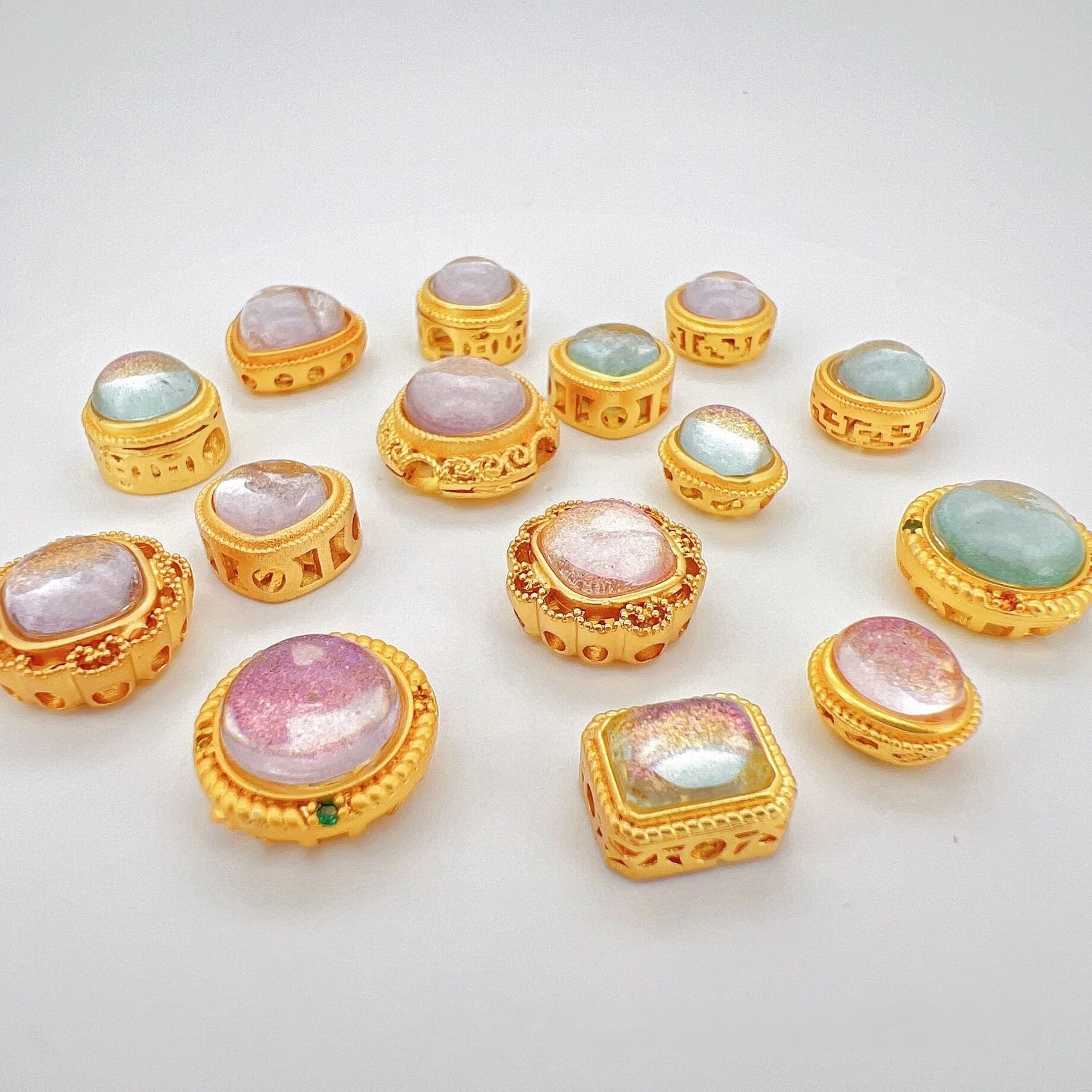 7 Pieces Copper Gold Inlaid Starry Blue Purple Sand Gold Spacer Beads DIY Bracelet Necklace Jewelry Bead Making Accessories