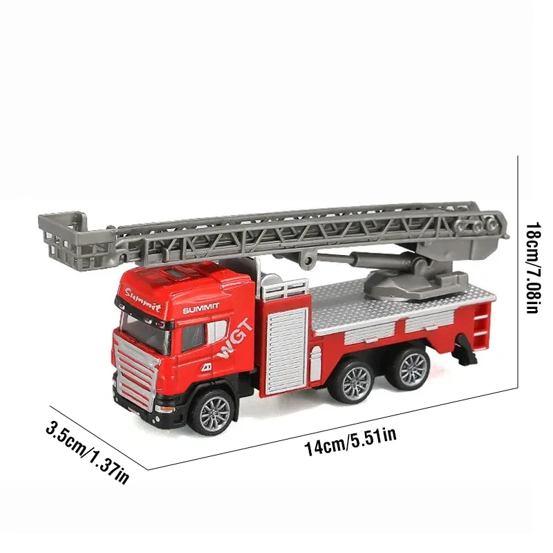 1/64 Alloy Pull Back Fire Sprinkler Truck Model Fire Ladder Vehicle Kids Toys Simulation Water Cannon Engineering Car Boy Gift