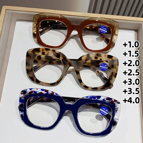 Gafas de lectura con montura de gran tamaño para mujer, lentes Retro HD para presbicia, gafas para miopía de lujo a + 4,0