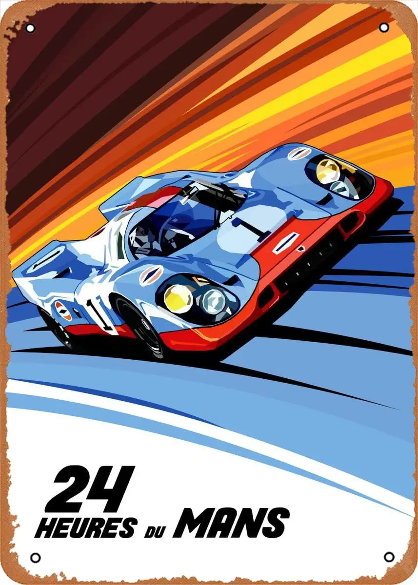 Le Mans Low Poly Metal Tin Sign 8 x 12 in Racing Vintage Poster Man Cave Decorative