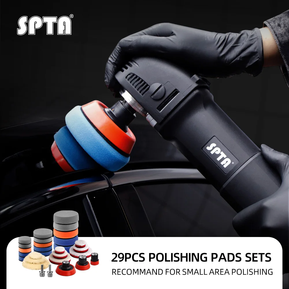 

Набор для полировки SPTA PRO, 29 шт., с насадками для дрели, различными размерами, с опорной подставкой и адаптерами, для полировки и вощения автомобилей