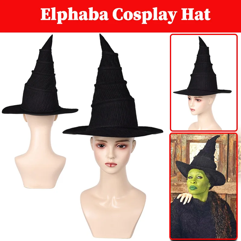 Elphaba Cosplay Witch Hat Headgear 2024 Movie Wiked Disguise Costume Accessories Women Halloween Carnival Party Suit Props