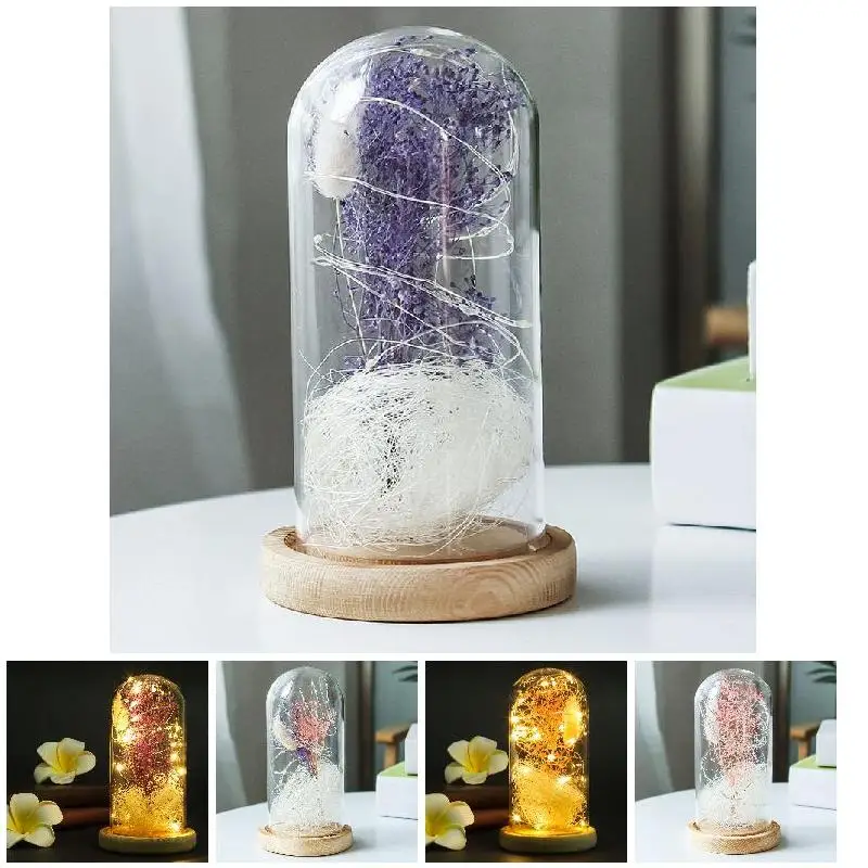 แจกันดอกไม้ยิปโซฟิลาปลอม LED ขวดแก้วบรรจุภูมิทัศน์ฝาครอบฟิลเลอร์การตกแต่งบ้านของขวัญการตกแต่งบ้านของขวัญ1ชิ้น